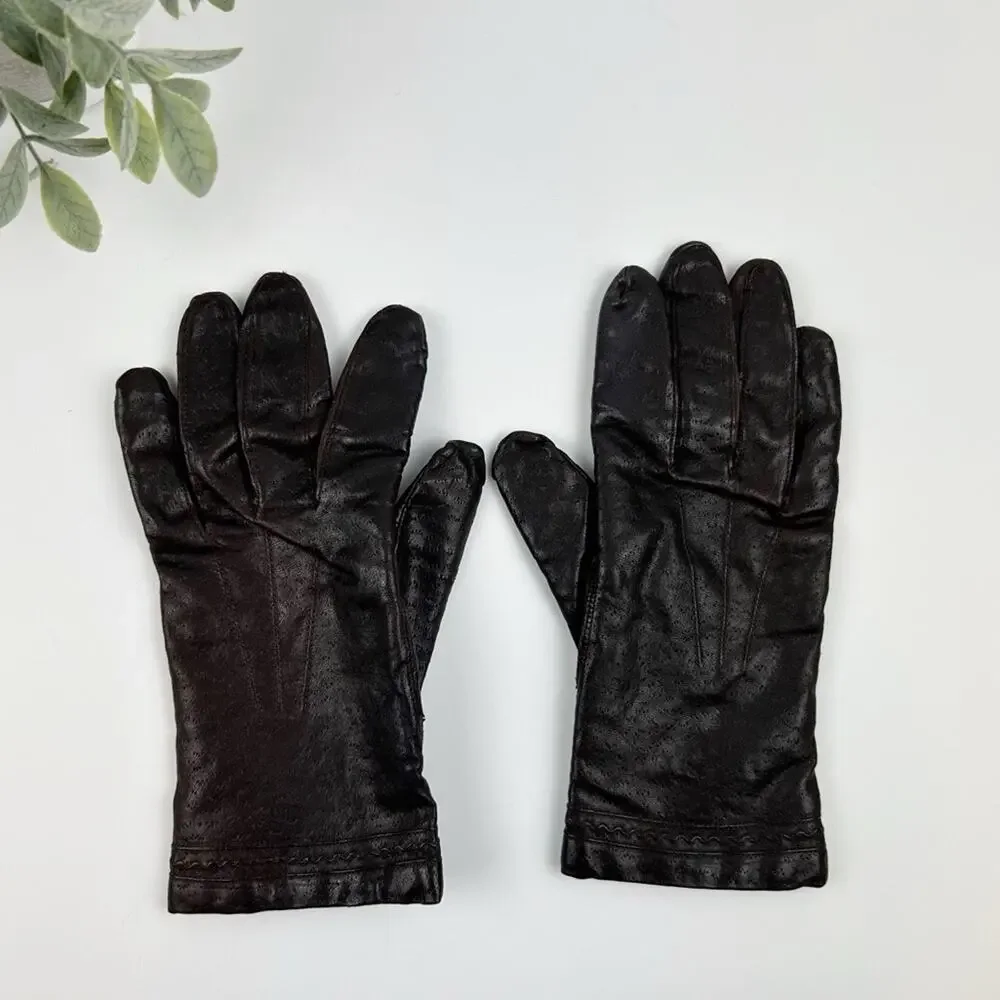 Vintage Genuine Leather Brown Women's Gloves Size 7 1/2